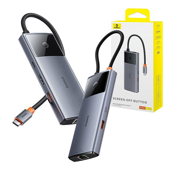 Hub 6 az 1-ben Baseus Metal Gleam 2 Series, USB-C - 2xUSB 3.0 + USB-C + HDMI + USB-C PD + Ethernet RJ45 (B00061802813-00)