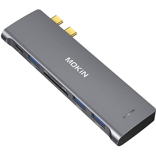 HUB 6in2 MOKiN USB-C Macbookhoz 3xUSB-A 1xUSB-C 1xSD/MicroSD ezüst (MUC2205)