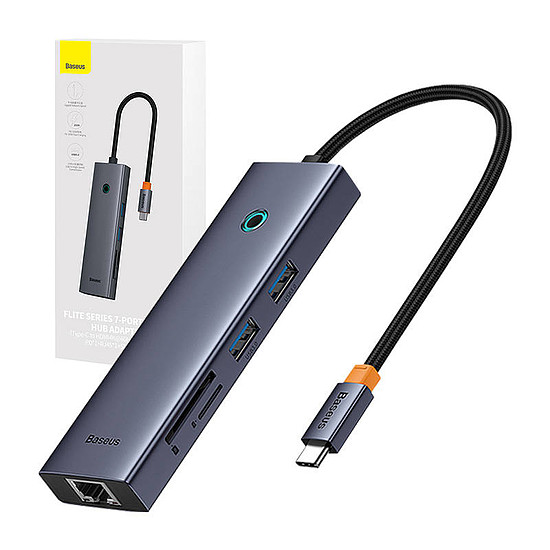 Hub 7w1 Baseus UltraJoy 7 portok, USB-C - 1xHDMI4K@30Hz + 2xUSB 3.0 + 1xPD +RJ45 + SD/TF3.0 (B00052805813-00)