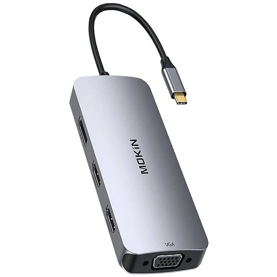 HUB 8 az 1-ben MOKiN USB-C VGA+2xHDMI ezüst (MOUC0513)