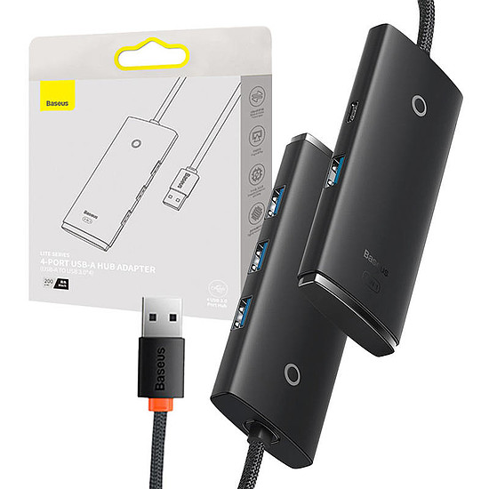 HUB adapter 4 portos USB Baseus OS-Lite 25 cm, fekete (WKQX080001)