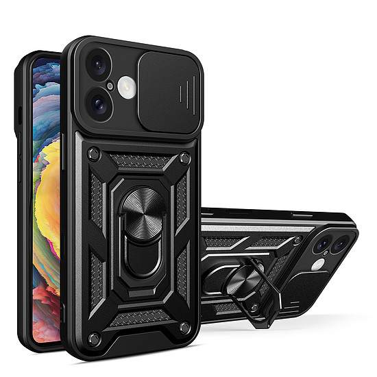 Hybrid Armor Camshield iPhone 16 Plus páncélozott tok kameravédővel és állvánnyal - fekete