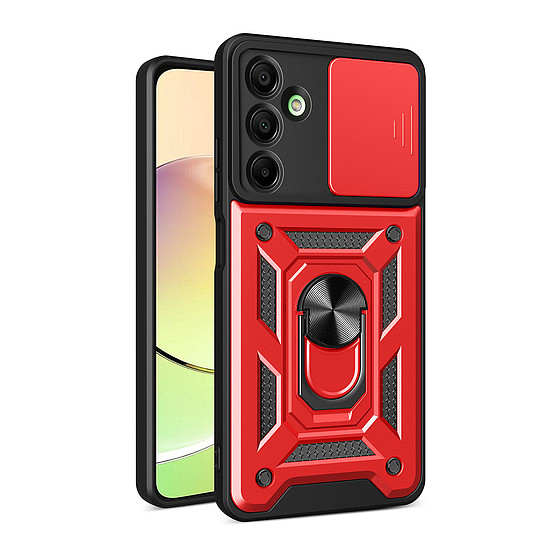 Hybrid Armor Camshield kameravédővel és fémgyűrűvel Samsung Galaxy A16 / A16 5G-hez - piros
