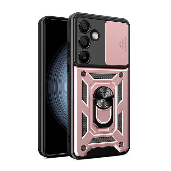 Hybrid Armor Camshield kameravédővel és fémgyűrűvel Samsung Galaxy S24 FE készülékhez - rózsaszín