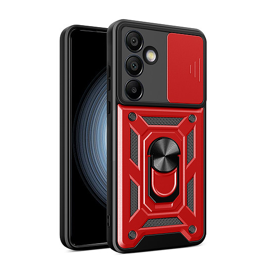 Hybrid Armor Camshield kameravédővel és fémgyűrűvel Samsung Galaxy S24 FE készülékhez - piros