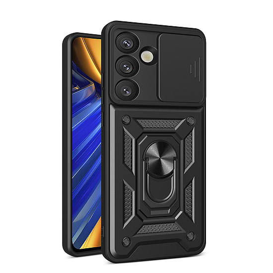 Hybrid Armor Camshield kameravédővel és fémgyűrűvel Samsung Galaxy S25 készülékhez - fekete