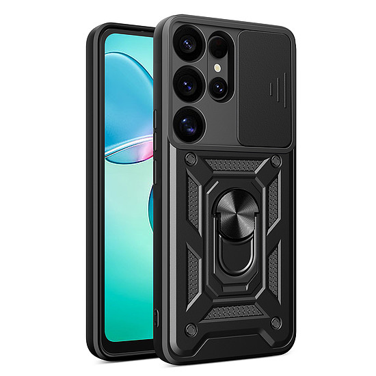 Hybrid Armor Camshield kameravédővel és fémgyűrűvel Samsung Galaxy S25 Ultra készülékhez, fekete