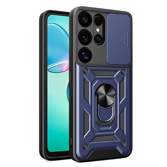 Hybrid Armor Camshield kameravédővel és fémgyűrűvel Samsung Galaxy S25 Ultra készülékhez, kék