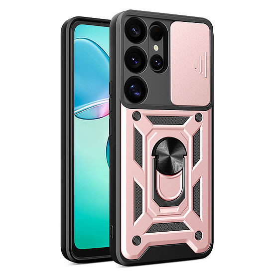 Hybrid Armor Camshield kameravédővel és fémgyűrűvel Samsung Galaxy S25 Ultra készülékhez - rózsaszín