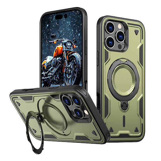 Hybrid Armor trendi MagSafe-fel töltött iPhone 16 Pró-tok - zöld