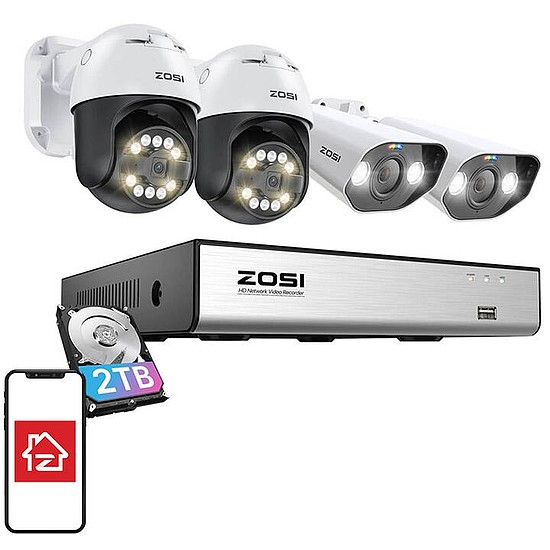 IP kamera ZOSI 2 db C296 WiFi 5MP és 2 db C182 WiFi 8MP + NVR 8ch + 2TB HDD (C296*2+C182*2+NVR+2T)