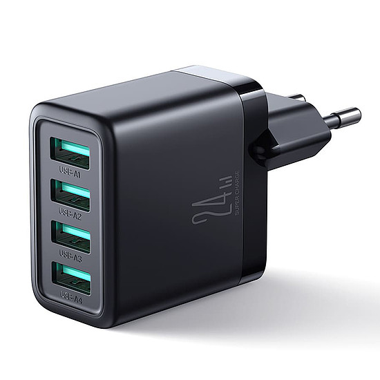 JoyRoom - Fali töltő (JR-TCN03) - 4x USB, 4.8A, 24W - Fekete (KF2316859)