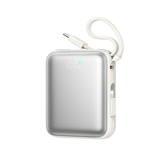 Joyroom JR-PBF27 10000mAh 22.5W külső akkumulátor beépített USB-C és Lightning kábellel - fehér