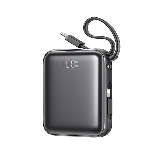 Joyroom JR-PBF27 10000mAh 22.5W külső akkumulátor beépített USB-C és Lightning kábellel - fekete