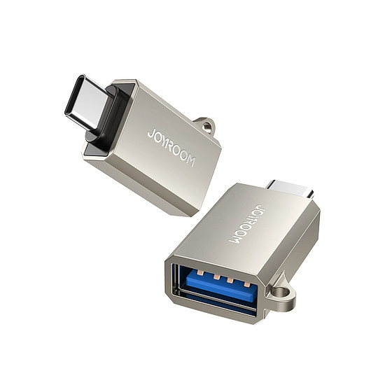 Joyroom S-H151 USB-C (apám) / USB-A (nőstény) adapter nyakba akasztható fűzőlyukkal - ezüst