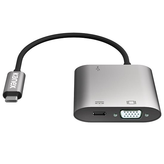 Kanex USB-C VGA adapter tápellátással - USB 1,5 A, USB-C tápellátás 60 W + VGA Full HD eloxált alumínium (K181-1278)