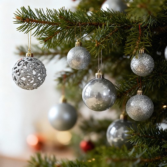 Karácsonyfadísz szett - 100 db gömb + csúcsdísz - ezüst (EDO-3083)