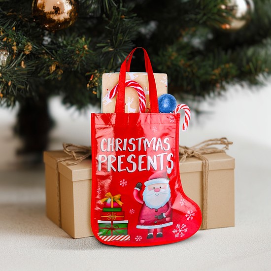 Karácsonyi ajándéktáska - csizma - 33 cm - piros (59713A)