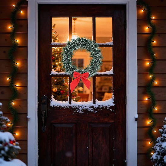 Karácsonyi ajtódísz / kopogtató - koszorú masnival - 27 cm (59711)