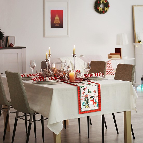 Karácsonyi dekoráció - asztalterítő futó - manós - 183 x 33 cm (59732B)
