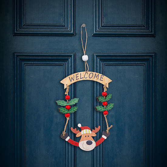 Karácsonyi dekoráció - Fa, rénszarvas - 13 x 17 cm (58545C)