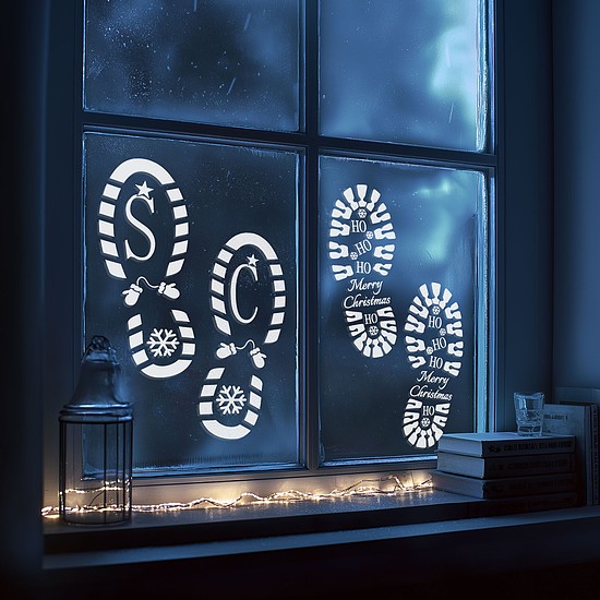 Karácsonyi dekoráció - lábnyom sablon szett - műanyag - 30,5 x 14 cm - 4 db / csomag (59741)