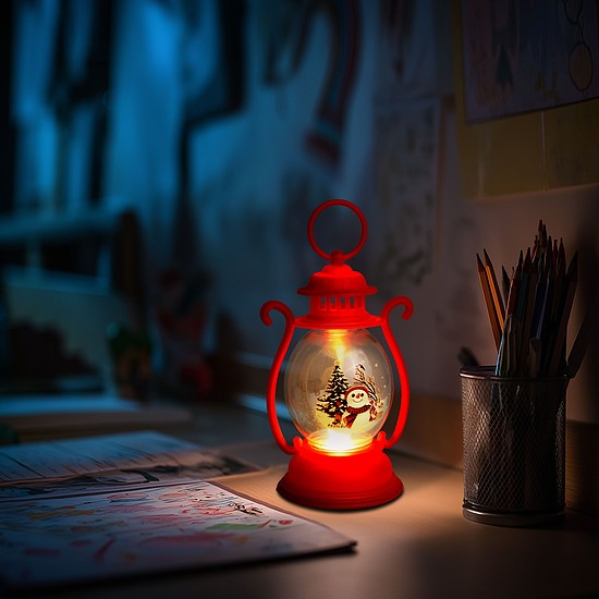 Karácsonyi dekoráció - lámpás - hóember - piros - 16,5 x 7 cm - 3 x LR44 (59719B)