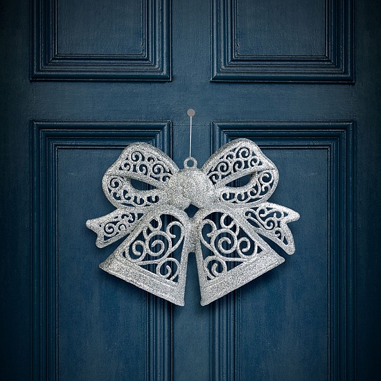 Karácsonyi dekoráció - masni - akasztható - ezüst - 35 cm (59705B)