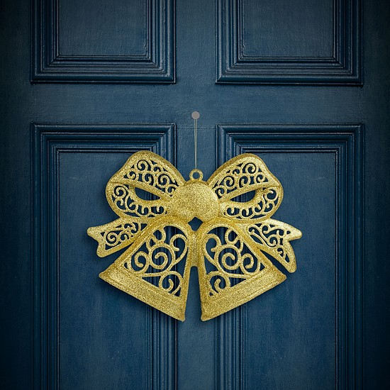 Karácsonyi dekoráció - masni - akasztható - glitteres arany - 35 cm (59705A)