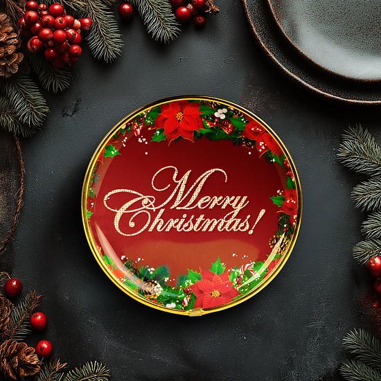 Karácsonyi kínálótál - műanyag - "Merry Christmas" - 22 cm (59717A)