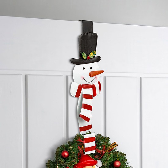 Karácsonyi kopogtató, ajtódísz tartó - fém - hóember - 38 cm (59708B)