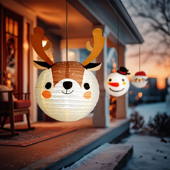 Karácsonyi lampion - rénszarvas - papír - 30 cm (59739C)