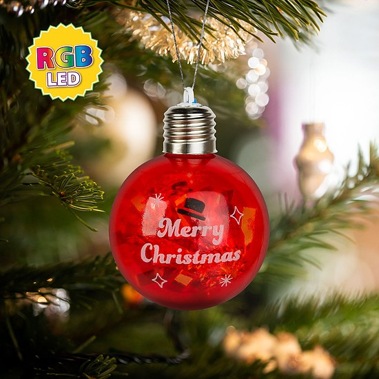 Karácsonyi LED-es gömb - RGB LED - átlátszó - műanyag - 8 cm - 3 x LR44 (59747A)
