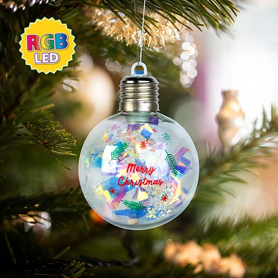 Karácsonyi LED-es gömb - RGB LED - átlátszó - műanyag - 8 cm - 3 x LR44 (59747B)