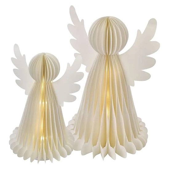 Karácsonyi papír angyalok állvánnyal, 2 db, 28/38 cm, belső