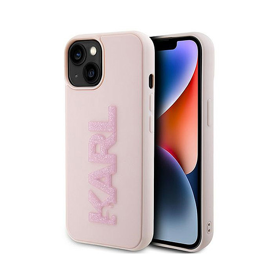 Karl Lagerfeld 3D gumi csillogó logó - iPhone 15 Plus tok rózsaszín (KLHCP15M3DMBKCP)