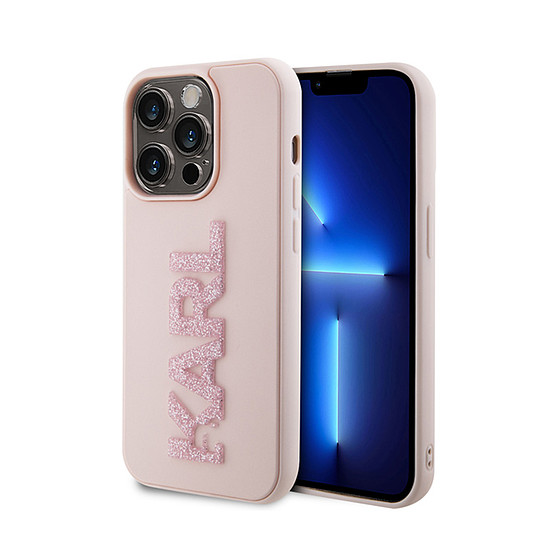 Karl Lagerfeld 3D gumi csillogó logó - iPhone 15 Pro Max tok rózsaszín (KLHCP15X3DMBKCP)