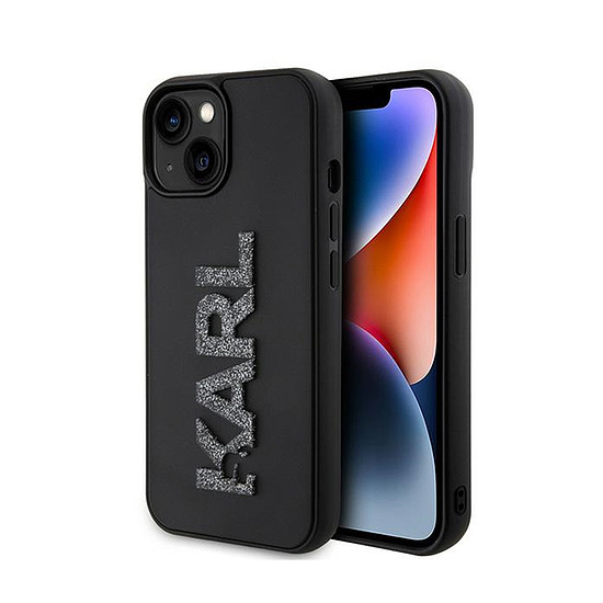 Karl Lagerfeld 3D gumi csillogó logó - iPhone 15 tok fekete (KLHCP15S3DMBKCK)