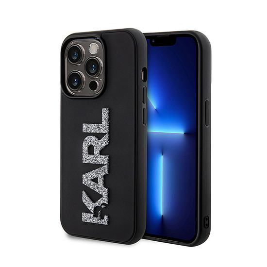 Karl Lagerfeld 3D gumi csillogó logó - tok iPhone 15 Pro készülékhez fekete (KLHCP15L3DMBKCK)
