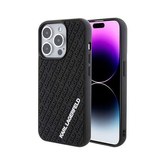 Karl Lagerfeld 3D gumi több logó - tok iPhone 15 Pro készülékhez fekete (KLHCP15L3DMKRLK)