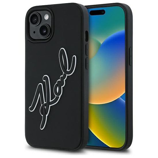 Karl Lagerfeld 3D Rubber Signature iPhone 15 tok - fekete