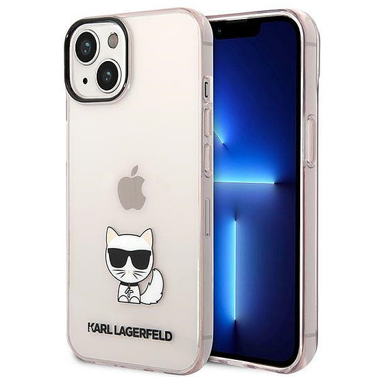 Karl Lagerfeld átlátszó Choupette tok iPhone 14 Plus / 15 Plus 6.7"-hez - rózsaszín