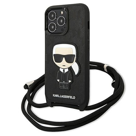 Karl Lagerfeld bőr monogram tapasz és kábel Iconik-borító iPhone 13 Pro készülékhez (KLHCP13LCMNIPK)