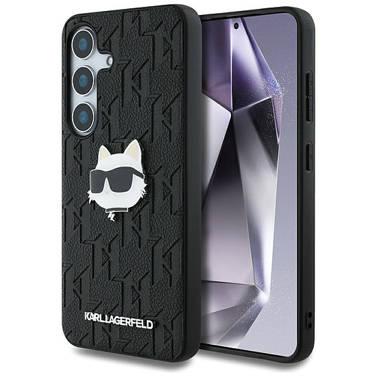 Karl Lagerfeld bőr monogramos kitűzős logós Choupette fejű Samsung Galaxy S25 tok fekete