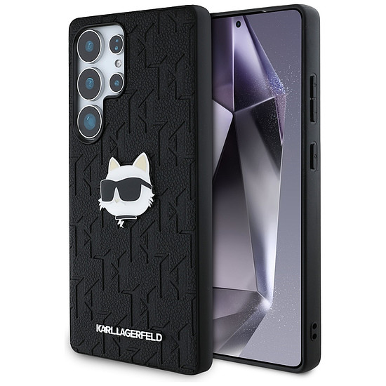 Karl Lagerfeld bőr monogramos kitűzős logós Choupette fejű Samsung Galaxy S25 Ultra tok fekete