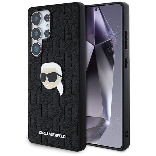 Karl Lagerfeld bőr monogramos kitűzős logós Karl Head Samsung Galaxy S25 Ultra tok fekete