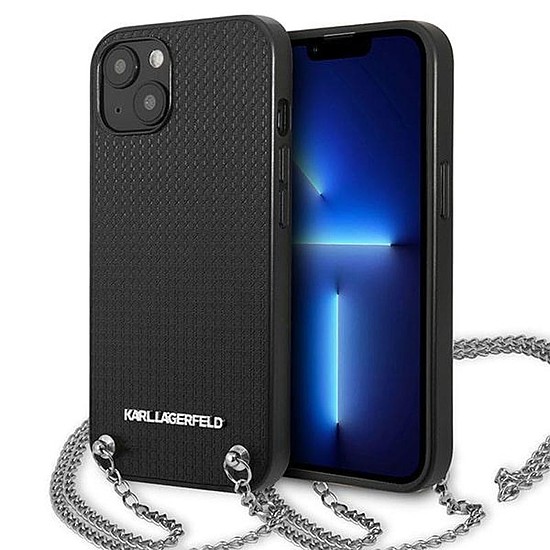 Karl Lagerfeld bőr textúrázott és lánc - tok iPhone 13-hoz fekete (KLHCP13MPMK)