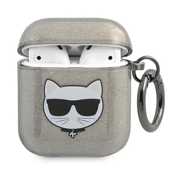 Karl Lagerfeld Choupette Head Glitter - Airpod tok fekete (KLA2UCHGK)