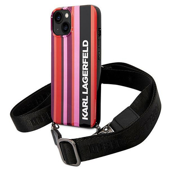 Karl Lagerfeld Color Stripes szíjas tok iPhone 14 Plus / 15 Plus 6.7"-hez - rózsaszín