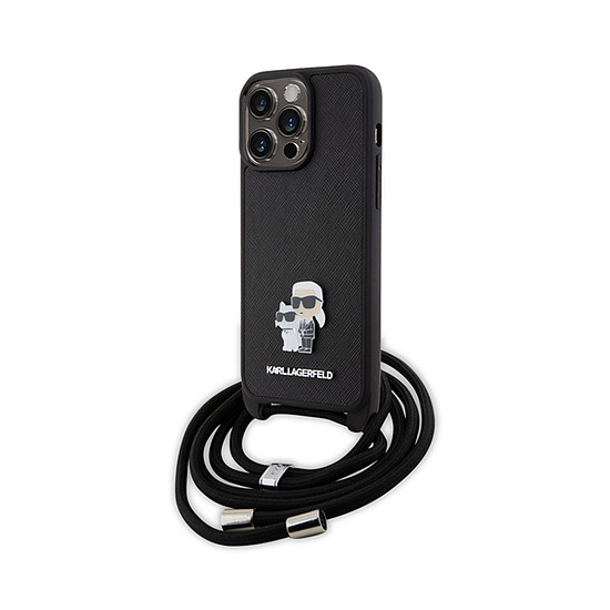 Karl Lagerfeld Crossbody Saffiano fém tű Karl & Choupette - iPhone 15 Pro Max tok fekete (KLHCP15XSAKCPSK)